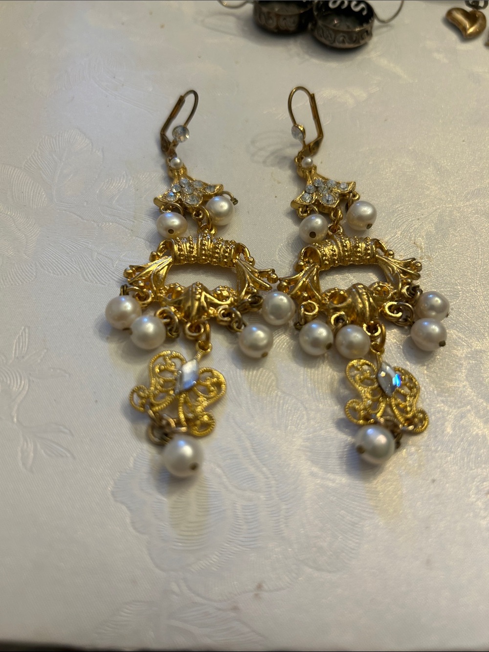 Gold-Tone Pearl Chandelier Earrings